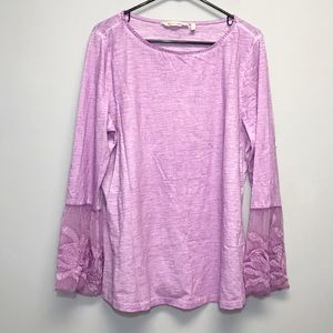 Soft Surroundings Lilac Top w/ Feminine Lace Bell Cuffs and Long Sleeve, Sz L